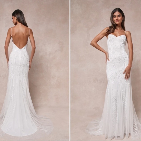LULUS Bridal Wedding Elegant Sophisticated STUNNING Beaded Mermaid Gown NWOT - Picture 1 of 4
